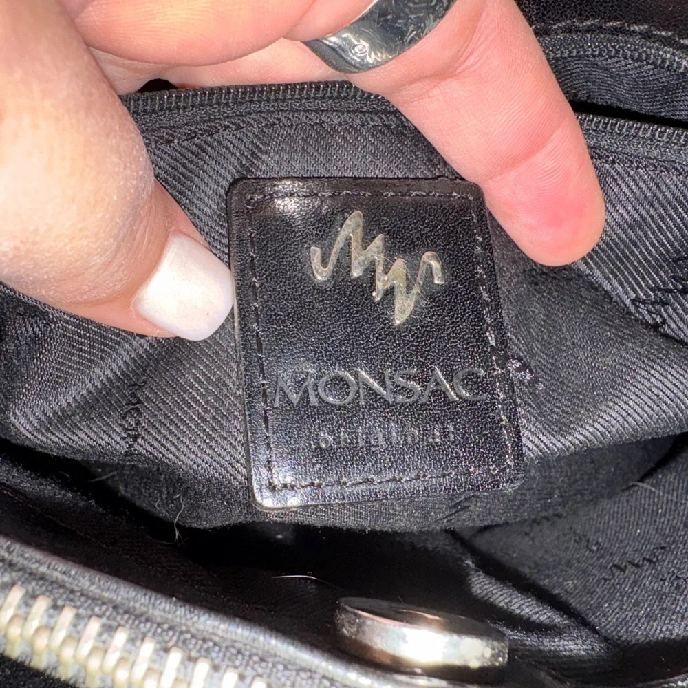 Monsac Black Leather Messenger Bag